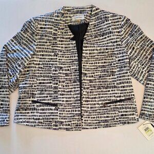 Calvin Klein Open Front Lined Blazer, 18W, Black & White Print, Zippered Pockets